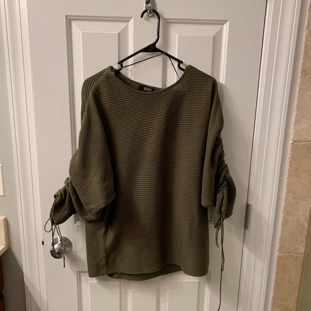 Olive Green Ruched Sleeve Sweater